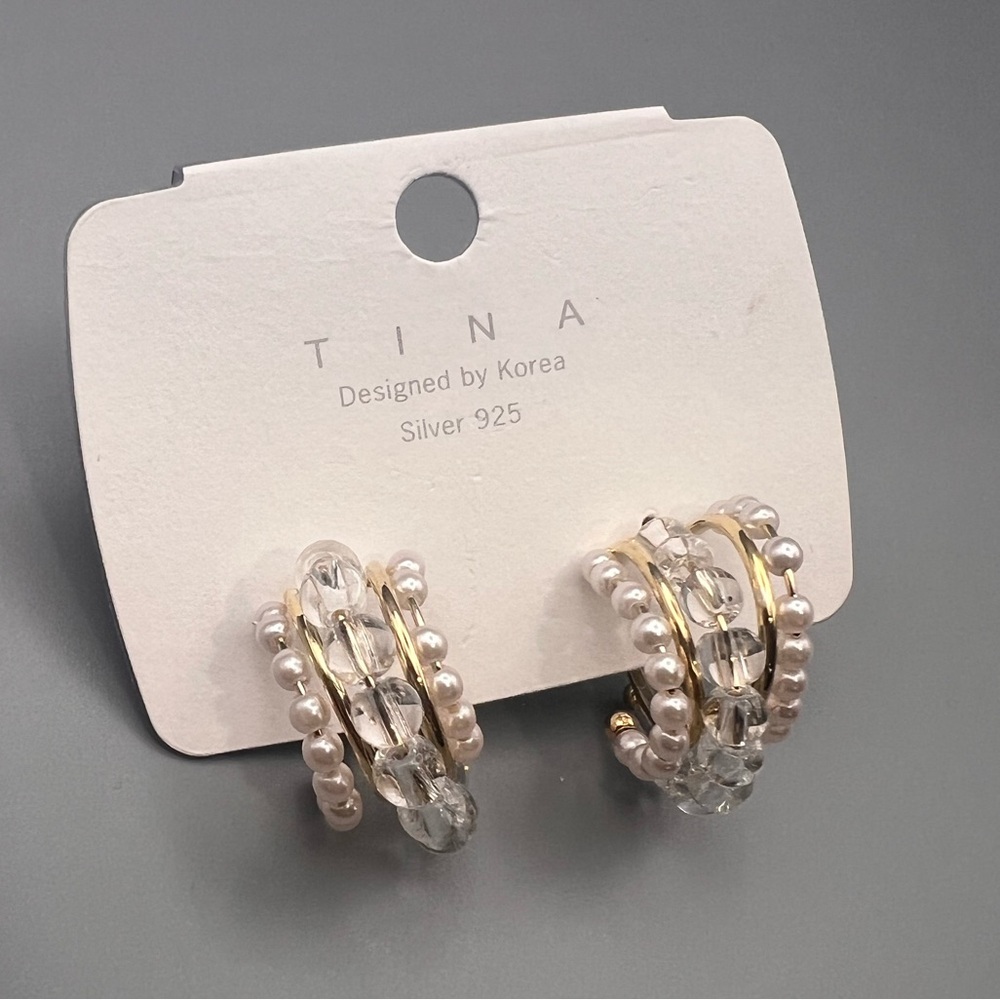 5/$25 Silver and Gold Pearl hoop Earrings